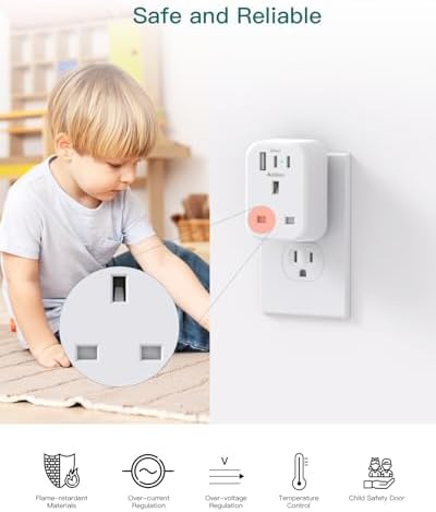 UK to US Plug Adaptor, USA Travel Adapter with 1 USB & 2 USB C Ports for American, Canada, Thailand, Mexico, Colombia Grounded Charger, 4 in 1 Plug Adapter from UK to USA for Phone, Computer (Type B) - Image 5