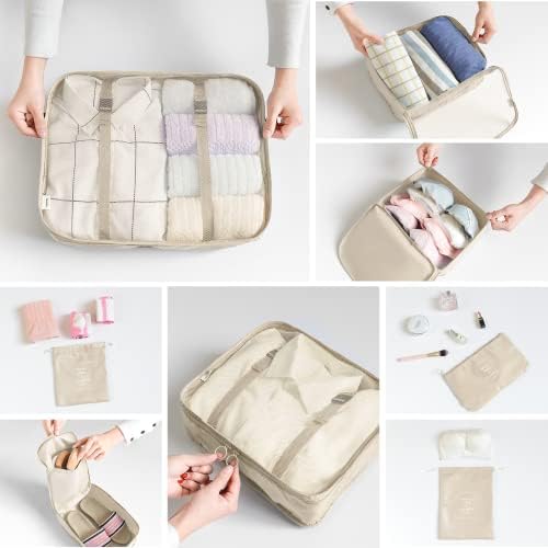 BillyBath Suitcase Organiser Set, Packing Cubes Clothes Bags Shoe Bag Cosmetic Travel Organiser Packing Bags for Suitcases (8 Pieces, Beige) - Image 6