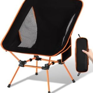 Ultra Lightweight Camping Chair for Adults, Portable Camping Chairs with Pocket & Carry Bag, Compact Heavy Duty Folding Chairs for Travel, Backpacking, Hiking, Picnics, Fishing (Orange)