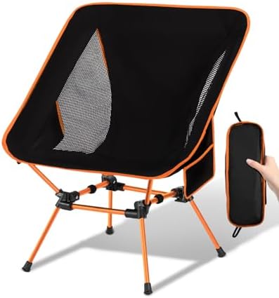 Ultra Lightweight Camping Chair for Adults, Portable Camping Chairs with Pocket & Carry Bag, Compact Heavy Duty Folding Chairs for Travel, Backpacking, Hiking, Picnics, Fishing (Orange)