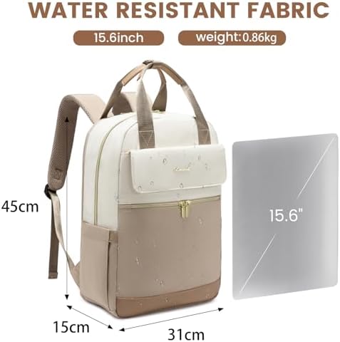 LOVEVOOK Backpack Womens, 15.6 Inch Fashion Laptop Rucksack Bag for Ladies, Lightweight Computer Backpack Work Bag with USB Port, Casual Daypacks Back Pack for School Uni Travel, Beige Khaki - Image 5