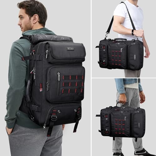 WITZMAN Carry on Travel Backpack for Men Airline Approved Convertible Nylon Duffle Backpack Luggage Bag (B682 Black) - Image 2