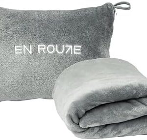 En Route Travel Blanket and Pillow with cover - Ultimate Comfort for Airplane Travel - Premium 2-in-1 Blanket with Soft Bag Pillow, Hand Luggage Belt, and Backpack Hook (Light Grey)