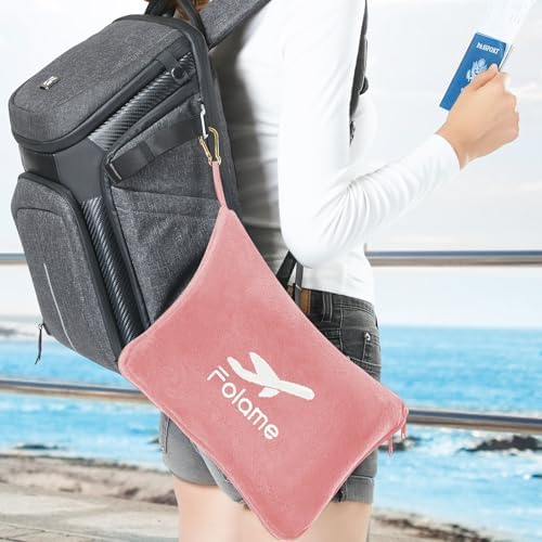 Soft Travel Blanket and Pillow - 2 in 1 Airplane Blanket Compact with Soft Bag Pillowcase, Luggage Belt and Backpack Clip, Portable Long Flight Essentials for Travel/Pink - Image 5