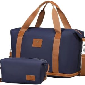 British Traveller Travel Duffel Bag for Women, Large Weekender Overnight Bag Expandable Hospital Holdall Duffle Bag with Toiletry Bag Sport Gym Bag Carry On Tote Bag (Navy)