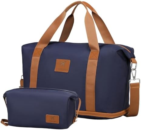 British Traveller Travel Duffel Bag for Women, Large Weekender Overnight Bag Expandable Hospital Holdall Duffle Bag with Toiletry Bag Sport Gym Bag Carry On Tote Bag (Navy)