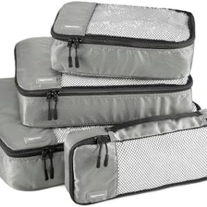Amazon Basics Packing Cubes for Suitcases, Travel Organisers, Zipper, 4-Piece Set Bags, Large/Medium/Small/Slim, Gray