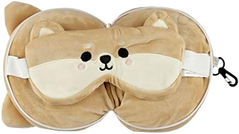 Puckator Relaxeazzz Shiba Inu Dog Round Plush Travel Pillow & Eye Mask - Sleep Eye Mask Masks - Kids Travel Accessories For Sleeping Airplane - Flight Plane Neck Pillow Pillows - Image 2