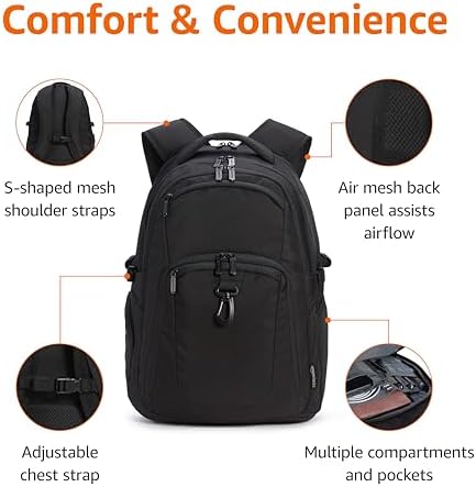 Amazon Basics Travel Laptop Backpack for 17 in / 43.1 cm Laptop, Black - Image 2