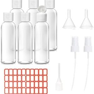 6 Pcs Plastic Travel Bottles, 50mL Refillable Clear Empty Bottles with Screw Lids for Liquids Toiletries Lotion Shampoo Conditioner