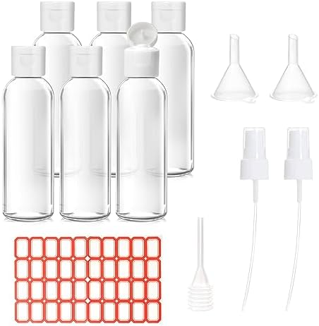 6 Pcs Plastic Travel Bottles, 50mL Refillable Clear Empty Bottles with Screw Lids for Liquids Toiletries Lotion Shampoo Conditioner