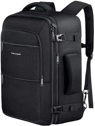 Vancropak Easyjet Cabin Bag 45x36x20 Underseat, Expandable Travel Backpack Cabin Size for Easyjet, Water Resistant Carry on for Men Women, TSA Hand Luggage Backpack, Black