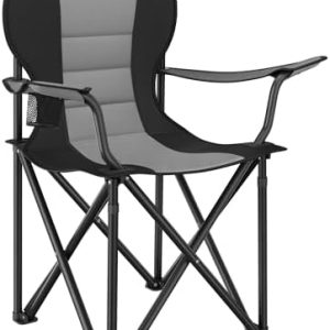 SONGMICS Foldable Camping Chair, with Comfortable Sponge Seat, Cup Holder, Heavy Duty Structure, Max Load Capacity 250 kg