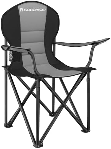 SONGMICS Foldable Camping Chair, with Comfortable Sponge Seat, Cup Holder, Heavy Duty Structure, Max Load Capacity 250 kg