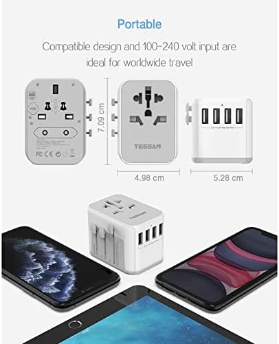 TESSAN Universal Travel Adapter Worldwide with 4 USB, International Travel Adapter UK to European Power Universal Plug Adaptor for EU USA Australia Thailand (Type C, G, A, I),Grey White - Image 4