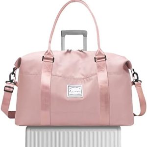 Weekend Bag, Overnight Bag Carry on Bag Holdalls Travel Bag for Women Gym Waterproof Weekender Tote Bag (Pink)