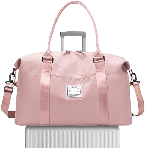 Weekend Bag, Overnight Bag Carry on Bag Holdalls Travel Bag for Women Gym Waterproof Weekender Tote Bag (Pink)