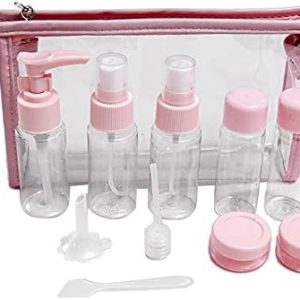 11 Piece Set Cosmetics Travel Bottle, Transparent Travel Toiletries Bottles Under 100ml, Including Spray, Sample Pots, Label Paper and Transparent Cosmetic Bag,Leak-Proof Accessories