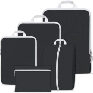 Compression Packing Cubes for Backpack,Suitcase Organiser Bags,Travel Packing Cubes Compression Set,Waterproof Travel Organiser Packing Bags,Packing Cubes for Suitcases Compression(Black 5 Pack)