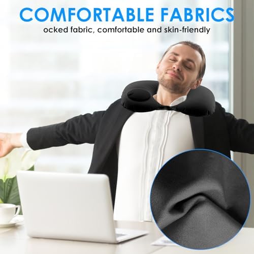 2Pcs Inflatable Travel Pillow Press Automatic Inflatable Travel Neck U Shape Portable Pillow Neck&Head Support Christmas Thanksgiving for Sleeping, Airplane,Train, Car, Office, Camping (Grey/Black) - Image 6
