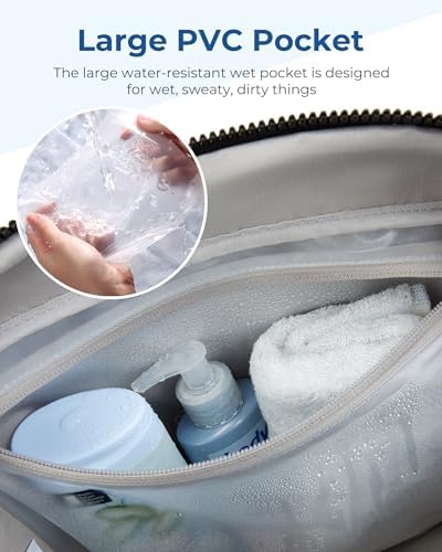 BAGSMART Women's Gym Bag with Wet Pocket, Ultra Lightweight Travel Duffle with Trolley Sleeve, Carry-On Weekend Bag, Water-Resistant, Grey - Image 3