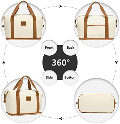 Kono Travel Duffel Bag Expandable Overnight Weekend Bags for Women with a Cosmetic Pouch Dry and Wet Seperated Water Resistant Carry On Hand Luggage Sports Gym Hospital Tote 36L (Beige/Brown) - Image 3