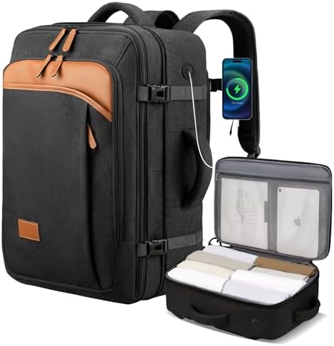 Luggex Expandable Travel Backpack - 40L Carry On Backpack for Men & Women - Large Capacity Flight-Approved Hand Luggage Cabin Bag, Black