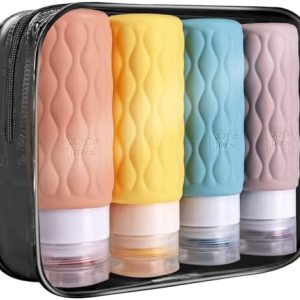 4 Pack Travel Bottles for Toiletries 100ML Silicone Travel Squeeze Bottles Set with Clear Zipper Toiletry Bag Leakproof Refillable Squeeze Travel Containers