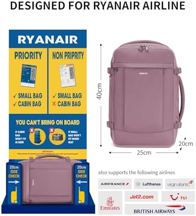ECOHUB Ryanair Cabin Bags 40x20x25,20L Anti-Theft Underseat Carry On Travel Backpack, Recycled Hand Luggage Bag with Laptop Compartment,Flight Rucksack Bag for Men Women, Pink (Patent Pending) - Image 2