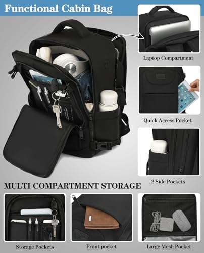 Ryanair Cabin Bags 40x20x25 Travel Backpack Carry-ons Small Rucksack Hand Luggage Bag Underseat Cabin Size 20L Flight Laptop Bags Black - Image 4