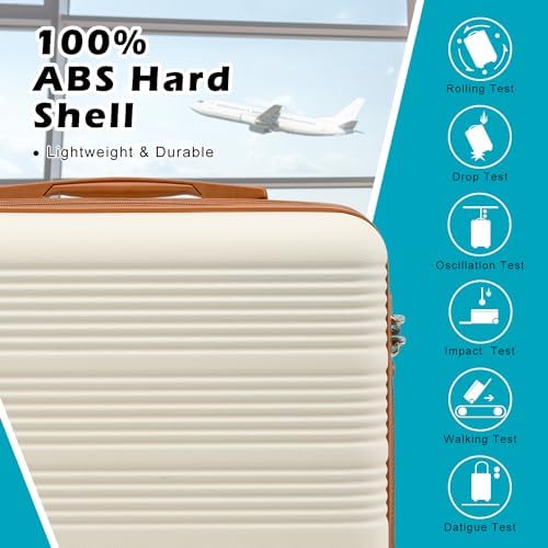 COOLIFE Cabin Suitcase 55×40×20cm and Cabin Bag 25L(45×36×20cm) Set for EasyJet Airlines Carry on Hand Cabin Luggage Hard Shell Suitcase Lightweight with TSA Lock (White/Brown, 55×40×20cm -Set 2pcs) - Image 4