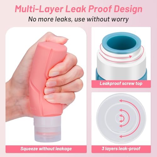 Alyvisun 4 Pack Silicone Travel Bottles for Toiletries, [Refillable & Leak-proof] Travel Containers, 100ml Small Size Squeezy Bottles for Shampoo, Lotion, Cosmetic, Mixed Colors - Image 3