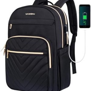 VANKEAN 15.6 Inch Laptop Backpack for Women Men Work Laptop Bag Fashion with USB Port, Waterproof Purse Backpacks Teacher Nurse Stylish Travel Bags Casual Daypacks for College, Business, Black