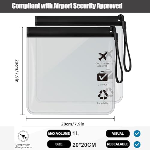 5PC Reusable Airport Security Liquids Bags 20X20cm TSA Approved Clear Travel Toiletries Bag,Hand Luggage Regulations Liquids Wash Bag Travel Accessorie Holiday Essentials for Women/Men - Image 2