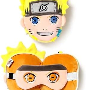 Relaxeazzz Naruto Plush Travel Pillow & Eye Mask - Sleep Eye Mask Masks - Kids Travel Accessories for Sleeping Airplane - Flight Plane Neck Pillow Pillows