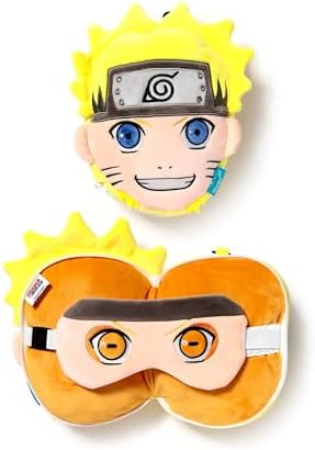 Relaxeazzz Naruto Plush Travel Pillow & Eye Mask - Sleep Eye Mask Masks - Kids Travel Accessories for Sleeping Airplane - Flight Plane Neck Pillow Pillows