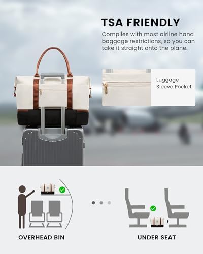 LOVEVOOK Travel Bags for Women, Large Weekend Overnight Hospital Maternity Duffel Gym Waterproof Ladies Holdall Carry On Bag with Shoe Compartment & Toiletry Bag, Black & White - Image 4
