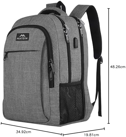 MATEIN Travel Laptop Backpack, Work Bag Lightweight Laptop Bag with USB Charging Port, Anti Theft Business Backpack, Water Resistant School Rucksack Gift for Men and Women, Fits 15.6 Inch, Grey - Image 11
