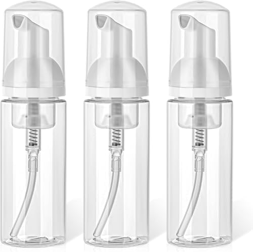 3PCS Empty Refillable Clear Plastic Foamer Bottle Pump Travel Size Foaming Soap Dispenser Cosmetic Makeup Packaging Bottles Container for Liquid Soap on Kitchen and Bathroom Countertops size 60ml/2oz