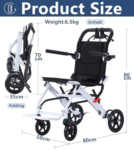 Ultra Light Portable Folding Transport Wheelchair Weight Only 8kg, Lightweight Transport Travel Chair Support 120Kg, Aluminum Wheelchair for Adults and Seniors - Image 2