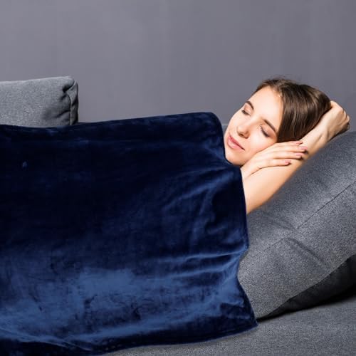 JETHMA 2 In 1 Soft Travel Blanket - Flannel Airplane Blanket Pillow with Luggage Strap and Buckle - Portable Compact Flight Blanket for Cars, Camping - 63x39 (Navy) - Image 8