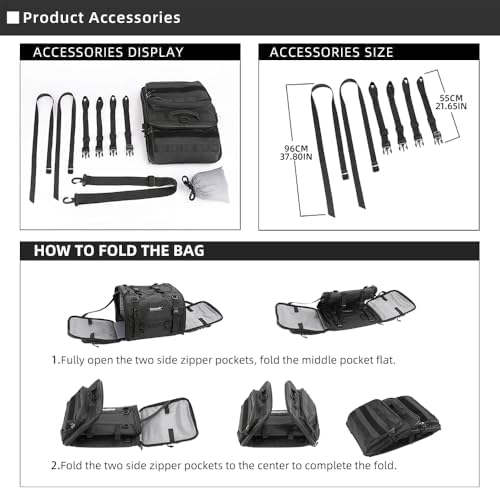 Rhinowalk Motorcycle Tail Bag 33-45L Motorcycle Rear Seat Bag Expandable Motorbike Helmet Bag with Waterproof Rain Cover Travel Luggage Bag Storage Bag - Image 3