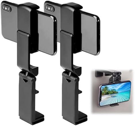 Airplane in Flight Phone Holder, 360° Rotatable Universal Desk Stand Compatible with iPhone/Galaxy Android Phones, Portable Adjustable Mount Travel Essential for Plane,Train,Work (B-Black 2pcs)