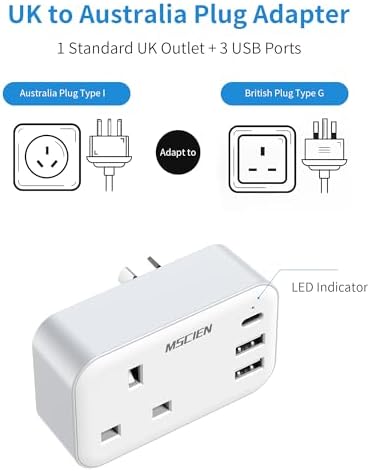 UK To Australia Plug Adapter with 3 USB, China New Zealand Australian Plug Adaptor from UK, 4 in 1 Grounded Charger UK to Australia Travel Plug Adaptor for AUS NZ Argentina Fiji and More (Type I) - Image 4