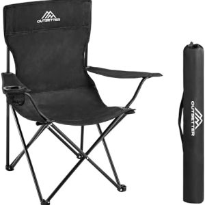 Camping Chair | Lightweight Folding | Portable Chairs for Outdoors | Cup Holder | Storage Cover | Outdoor Leisure Chair Durable with Arm Rest for the Beach, Lawn, Fishing Trip Garden and BBQs Black
