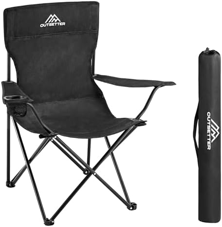 Camping Chair | Lightweight Folding | Portable Chairs for Outdoors | Cup Holder | Storage Cover | Outdoor Leisure Chair Durable with Arm Rest for the Beach, Lawn, Fishing Trip Garden and BBQs Black