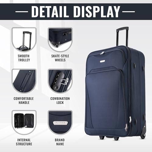 26" Medium Suitcase Lightweight Luggage Expandable Hold Check in Travel Bag on Wheels Blue 69L - Image 4