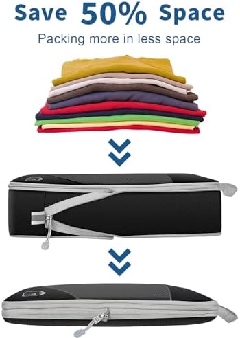 6 PCS Compression Packing Cubes, Black Extensible Ultralight Packing Cubes for Suitcases, Suitcase Organiser Bags Set, Travel Cubes Organiser Bags Packing Cubes for Suitcases Backpack Luggage - Image 3