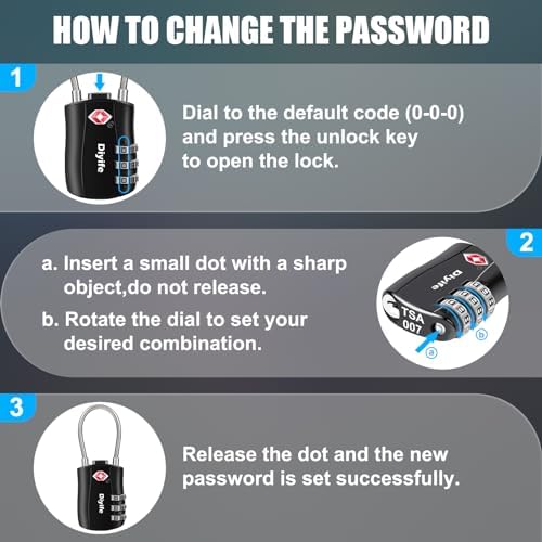 Diyife TSA Luggage Locks, [2 Pack] 3-Digit Security Suitcase Locks, Combination Padlock for Suitcases Flexible Cable Travel Lock, TSA Approved Luggage Locks for Suitcases Travel Luggage Bag Case - Image 7
