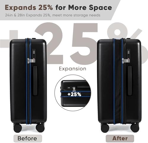 SHOWKOO Suitcase Large 28 Inch Expandable Hard Shell Lightweight Polycarbonate Travel Luggage Durable High Capacity with Wheels TSA Lock, Black - Image 4